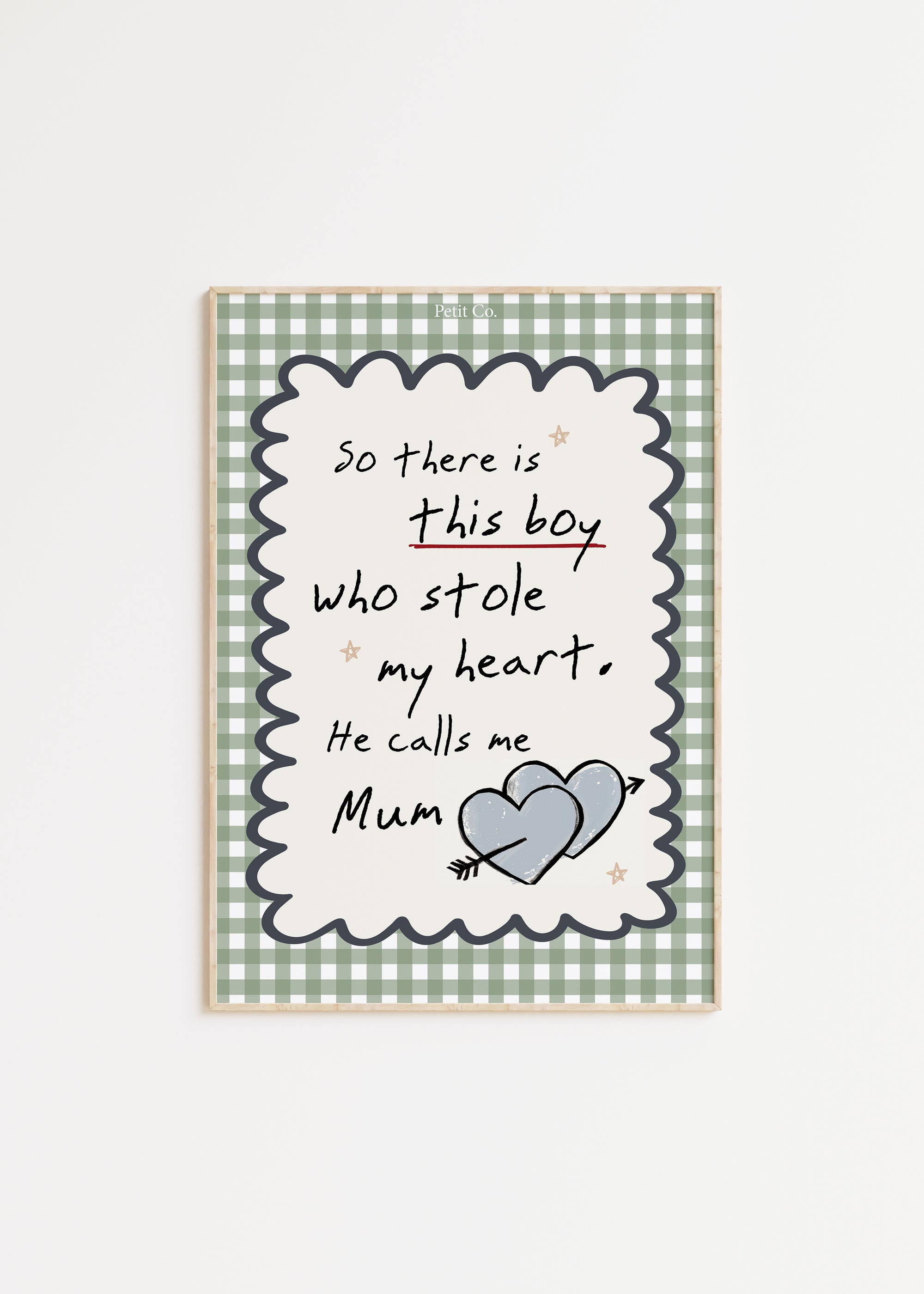 Green Gingham Boy Who Stole My Heart Kids Wall Art - Petit Co.