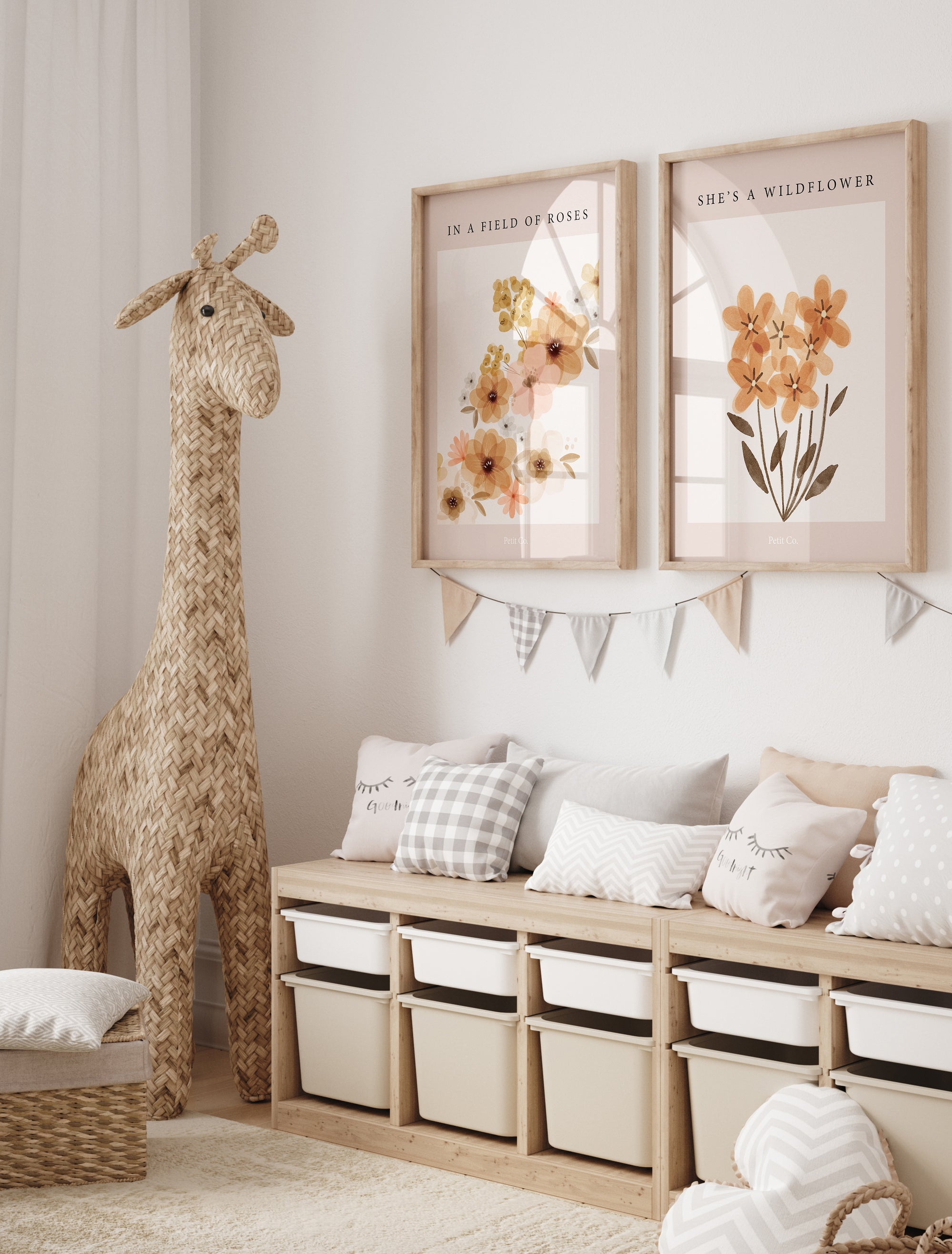 Watercolour Flowers Kids Wall Art In Girls Playroom